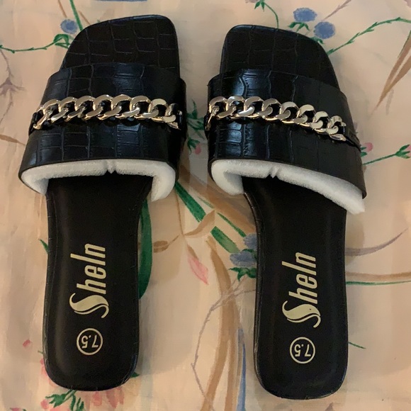 *Host Pick* NIB Black Croco Chain Sandals - Picture 2 of 5